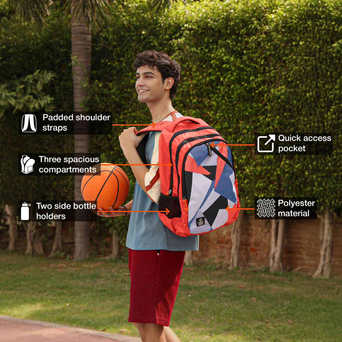 Nasher Miles Modern Polyester Laptop Backpack with Raincover & Front Organiser | Red - 45 L
