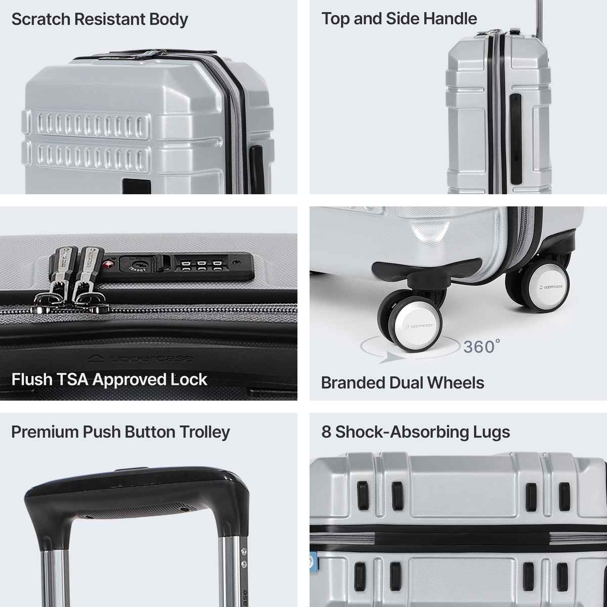 Uppercase Solid Polycarbonate 56 L Telescopic Hard Luggage Trolley Bag | Silver - S