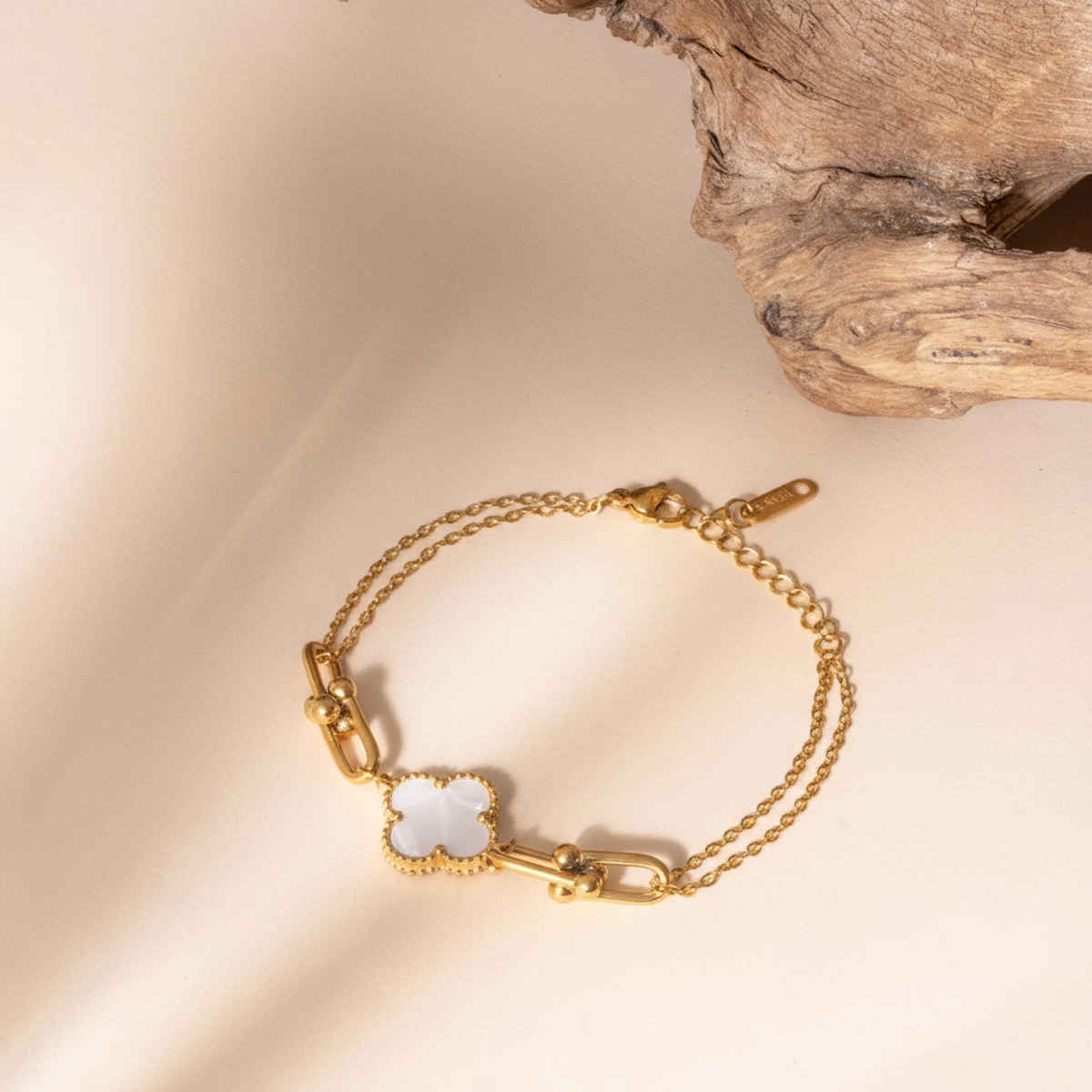 ZAISHA 18K Gold Plated Classy Clover White & Gold Bracelet| Birthday |Anniversary | Valentines gift