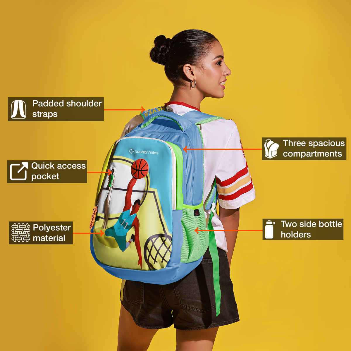 Nasher Miles Basketball Backpack- Unisex-3 Compartment College Bag- Cyan Green- 45L