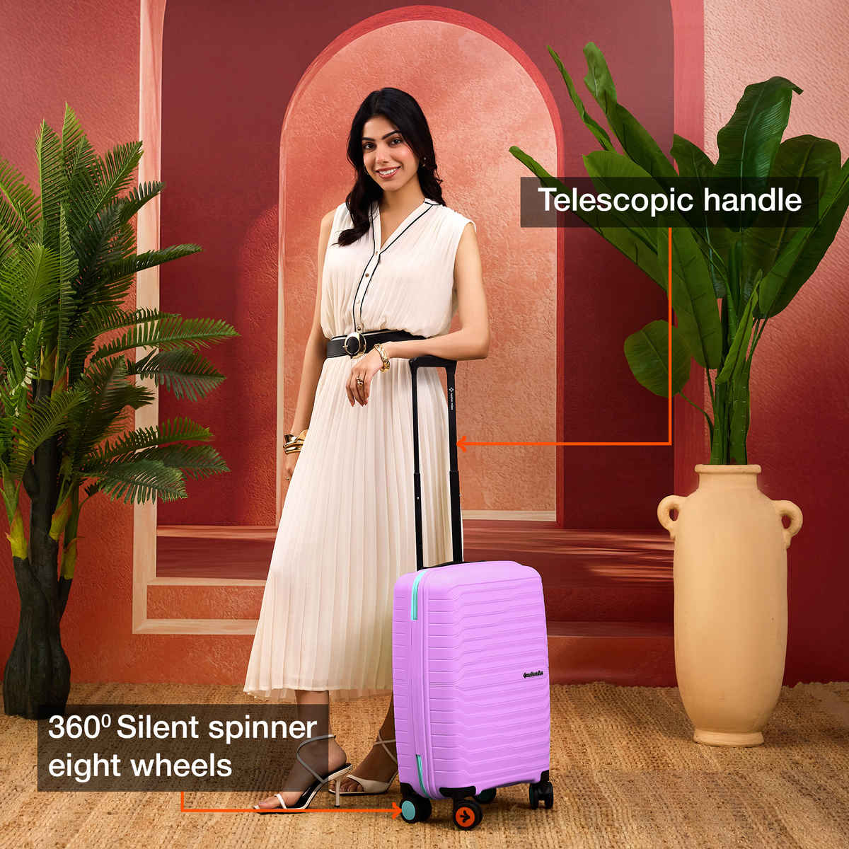 Nasher Miles Cairo Hard-Sided Polypropylene Cabin Luggage | Small | Purple & Blue - 55 cm