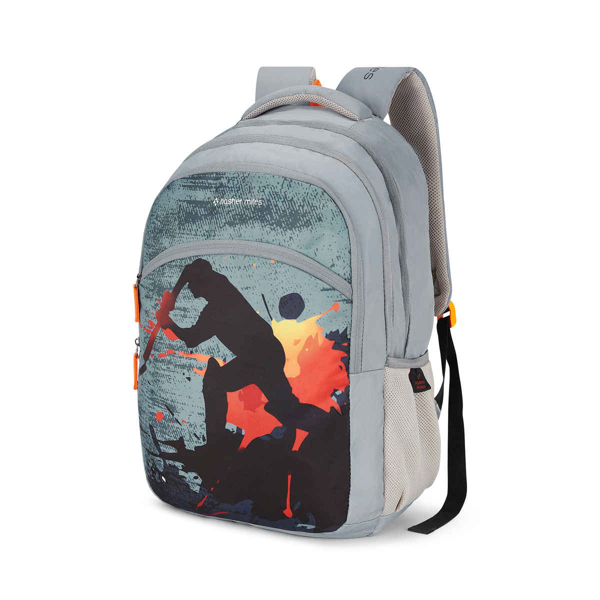 Nasher Miles Cricket Backpack- Unisex- 3 Compartment Casual College Bag- Grey- 45L