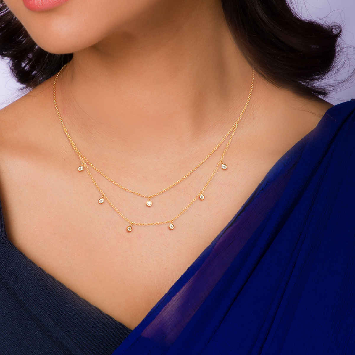 GIVA Golden Dual Layer Zircon Necklace