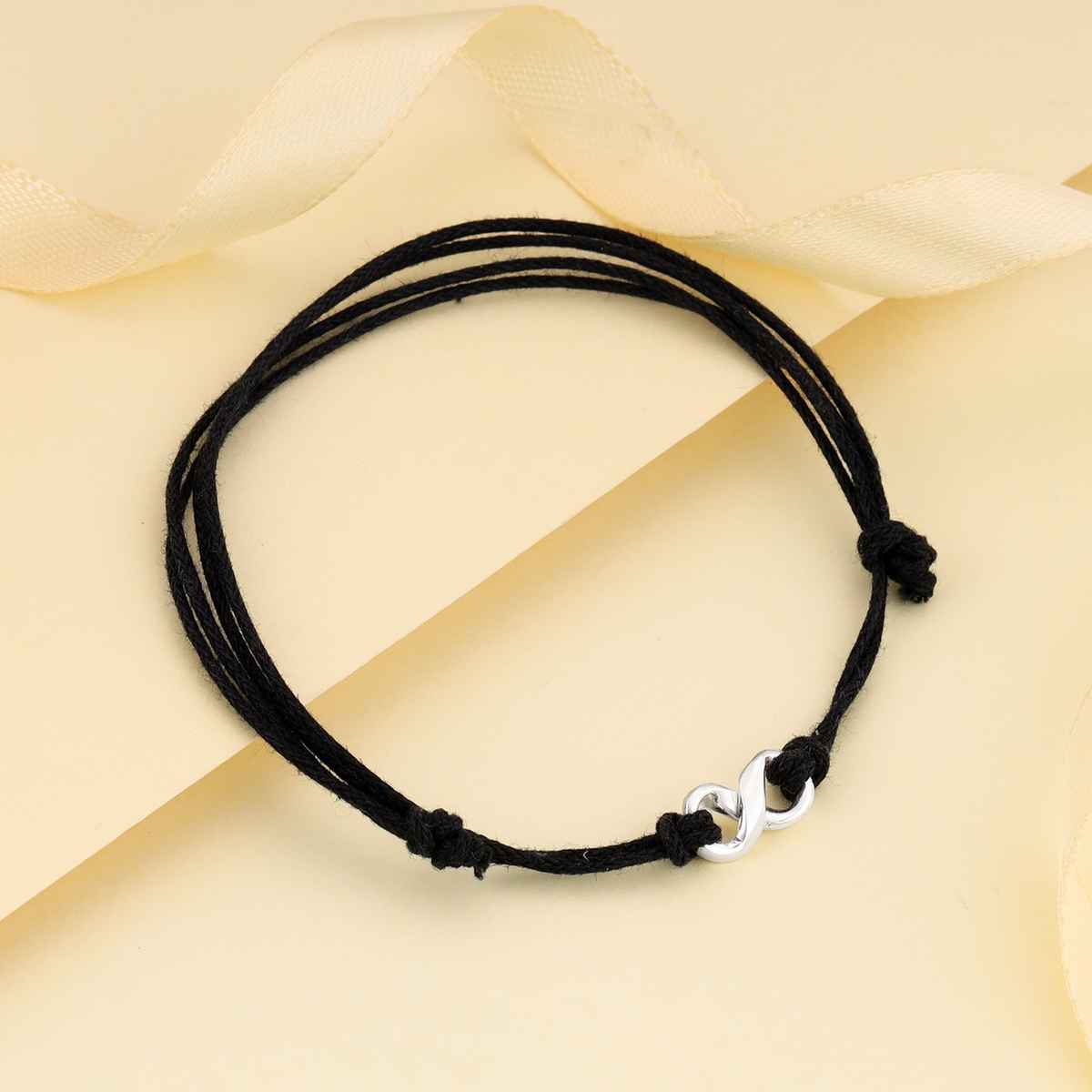Giva Silver Infinity Black Thread Anklets
