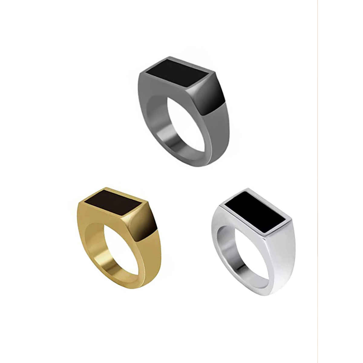 Yellow Chimes Set Of 3 Stainless Steel Rectangular Shaped Finger Rings