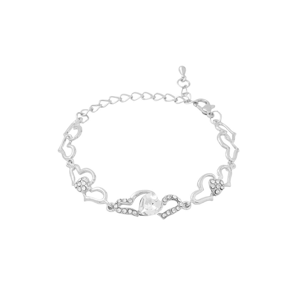 Yellow Chimes Heart Shaped Silver Toned Bracelet for Women