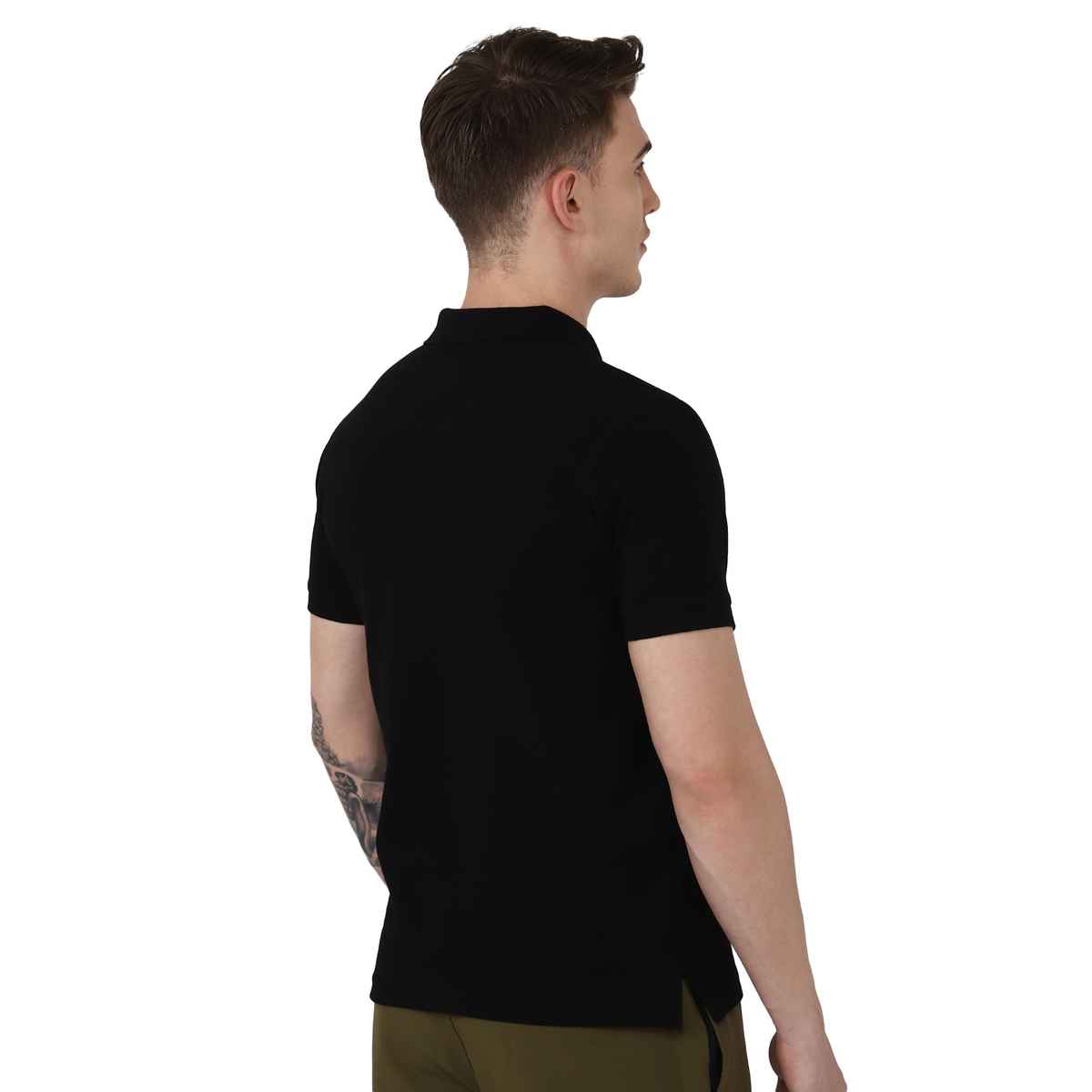 hummel Men's Dany Polo Neck Solid Regular Fit Cotton Poly T-shirt | Black - S