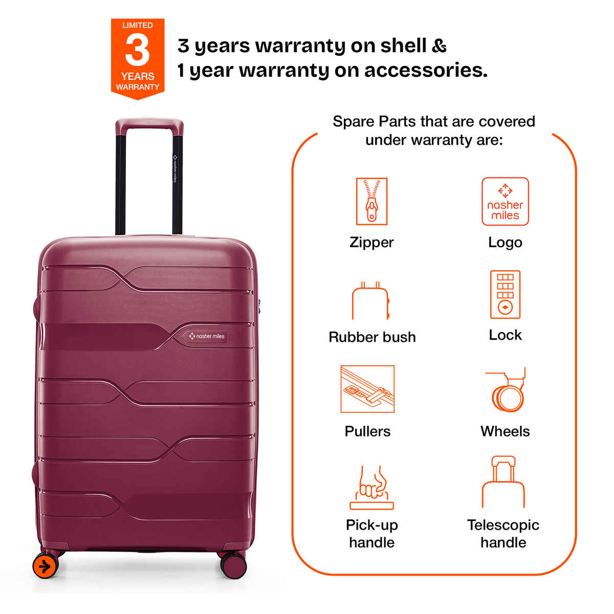 Nasher Miles Paris Check-In Hard Sided Polypropylene 28 Inch|75 cm Trolley Bag - Maroon