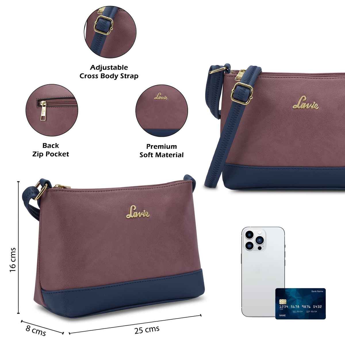 Lavie Women's Taya Cross Body Sling Bag | Ladies Purse Handbag | Dark Pink