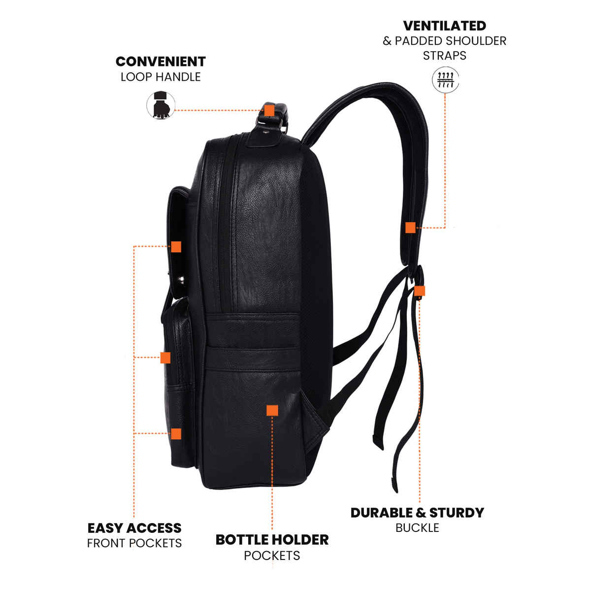 Fur Jaden Unisex Solid Vegan Leather 24 L Laptop Backpack | Black - 15.6 Inches