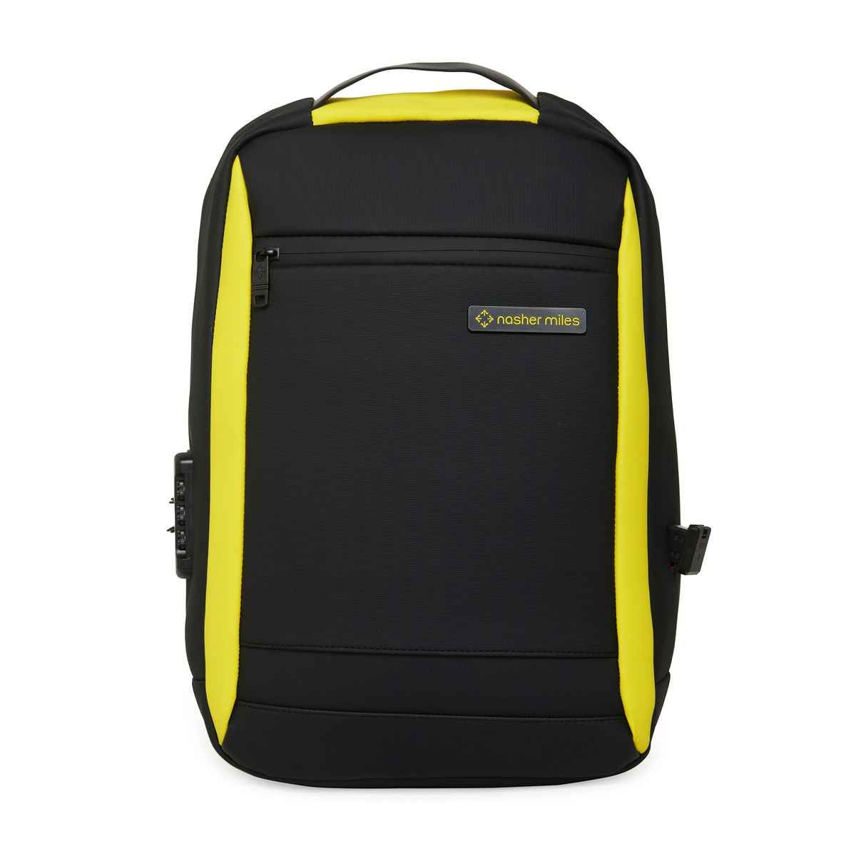 Nasher Miles Madison Workpack 22 L Polyester Black Yellow Laptop Backpack, Number Lock Usb Charging