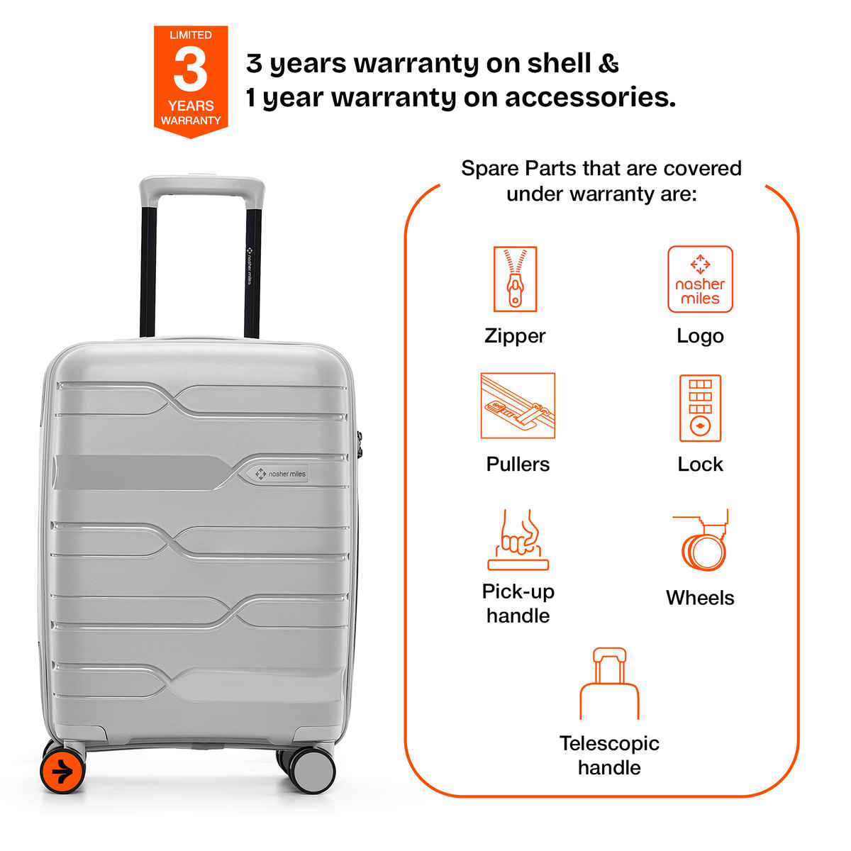 Nasher Miles Paris Cabin Hard Sided Polypropylene 20 Inch|55 cm Trolley Bag - Grey