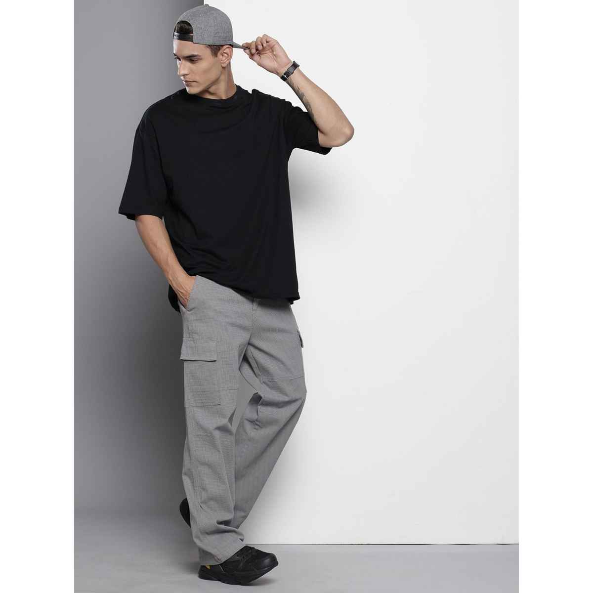 The Indian Garage Co Men's Relaxed Fit Solid Casual Trouser | Grey - 28