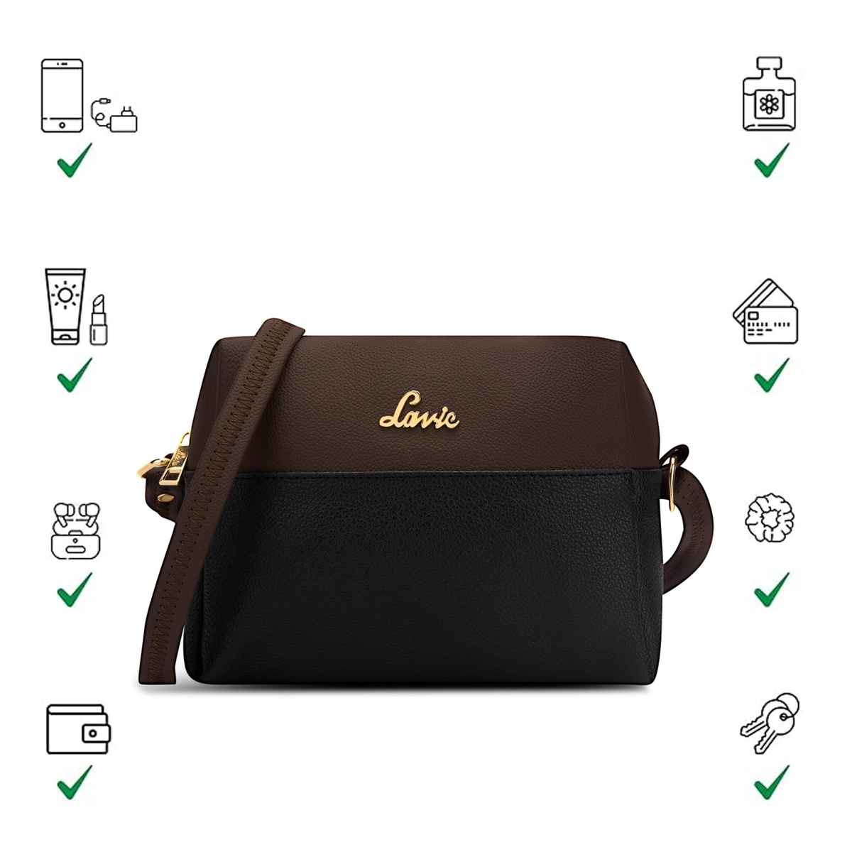 Lavie Women's Tina Cross Body Sling Bag | Ladies Purse Handbag | Black