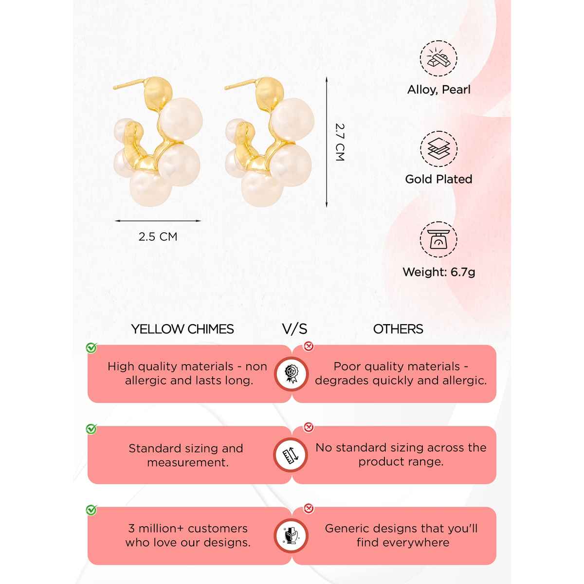 Yellow Chimes Gold Toned Pearl Studded Hoop Earrings for Women
