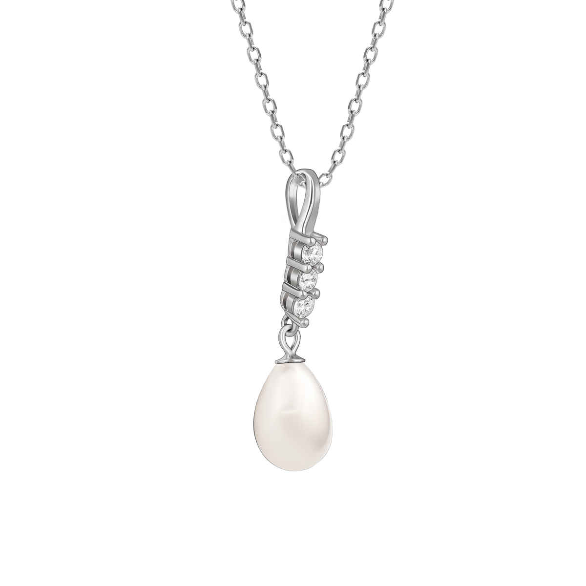 GIVA Silver Drop Of Pearl Pendant With Link Chain