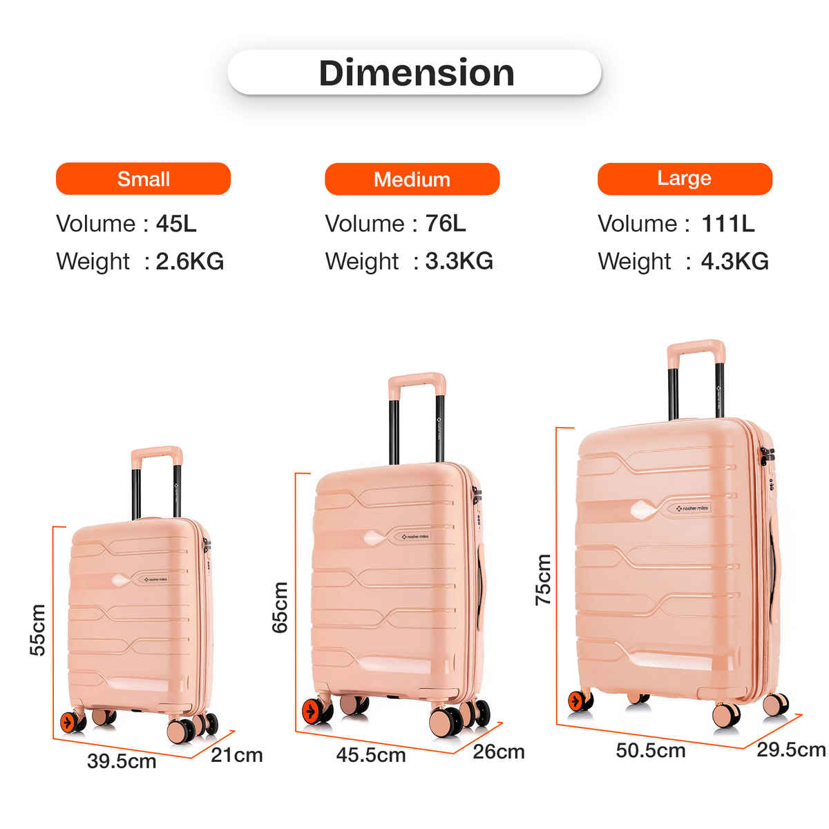 Nasher Miles Paris Check-In Hard Sided Polypropylene 24 Inch|65 cm Trolley Bag - Peach