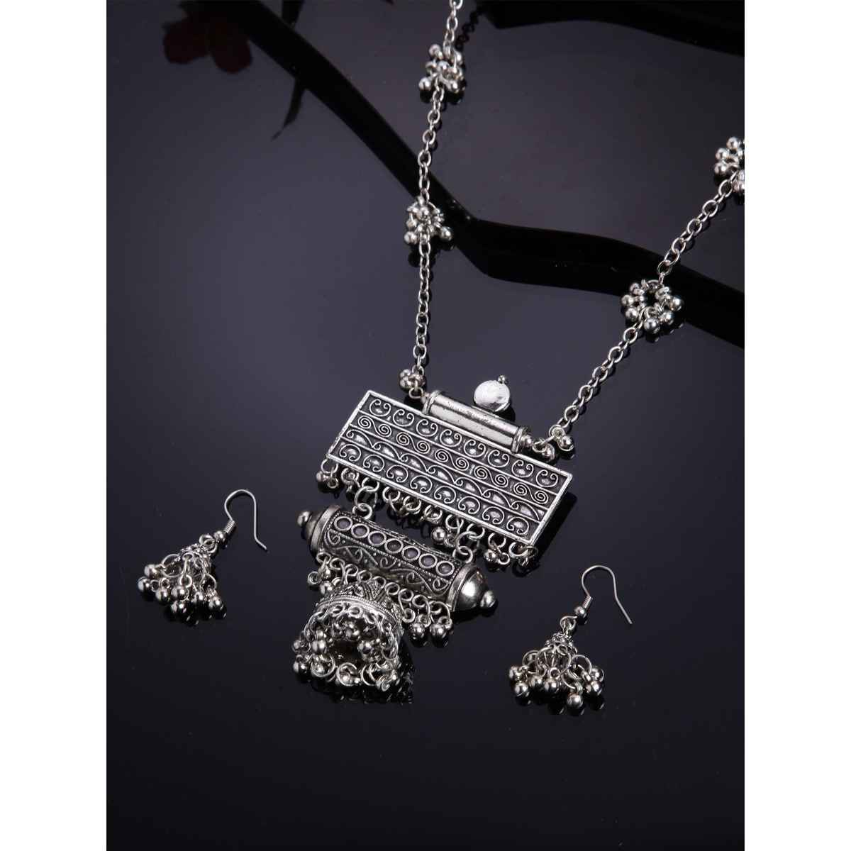 Shining Diva Fashion Stylish Traditional Oxidised Silver Necklace Jewellery Set for Women | 13118s