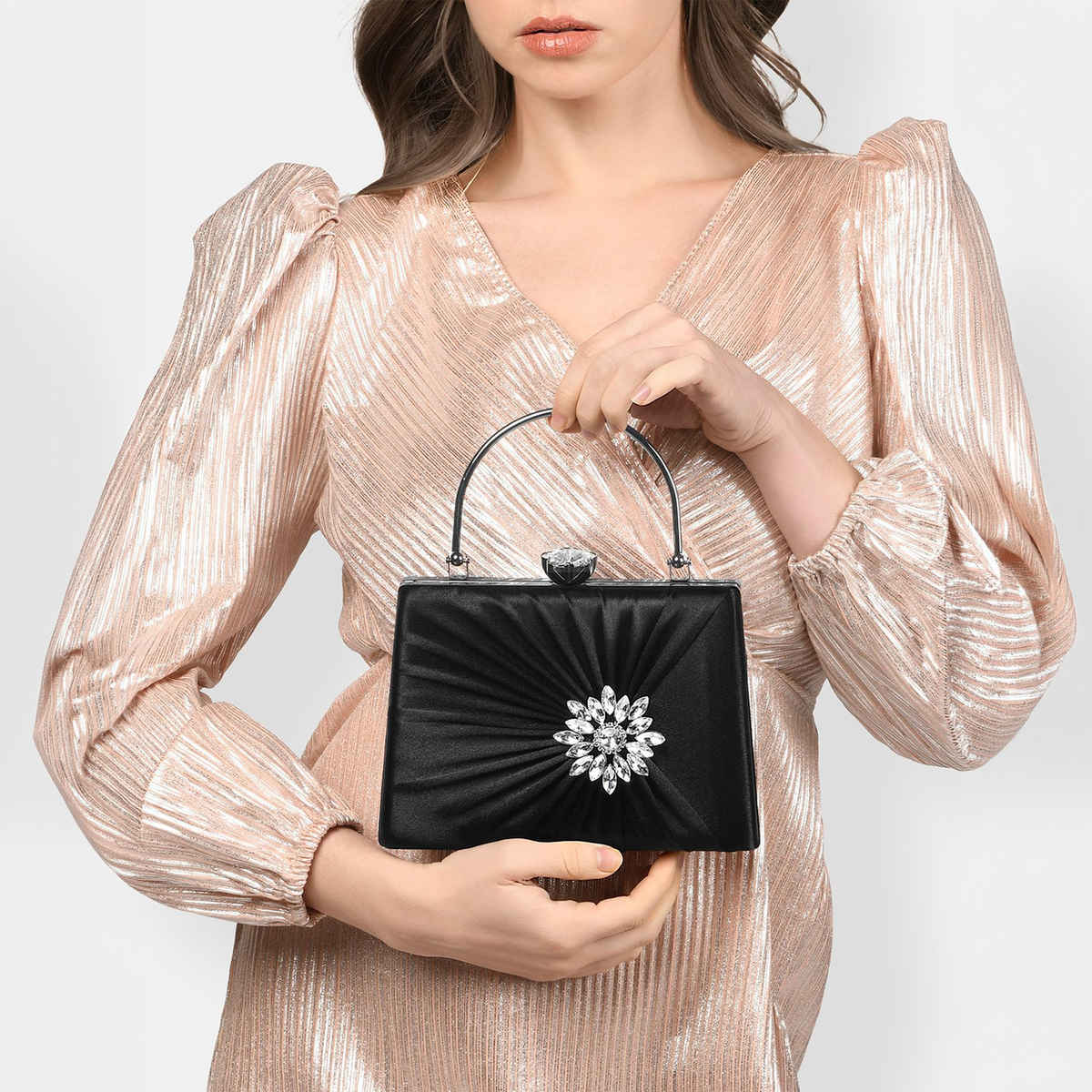 Lavie Women's Ivy Side Brooch Handle Frame Clutch | Small | Black (20 X 4 X 14 Cm)