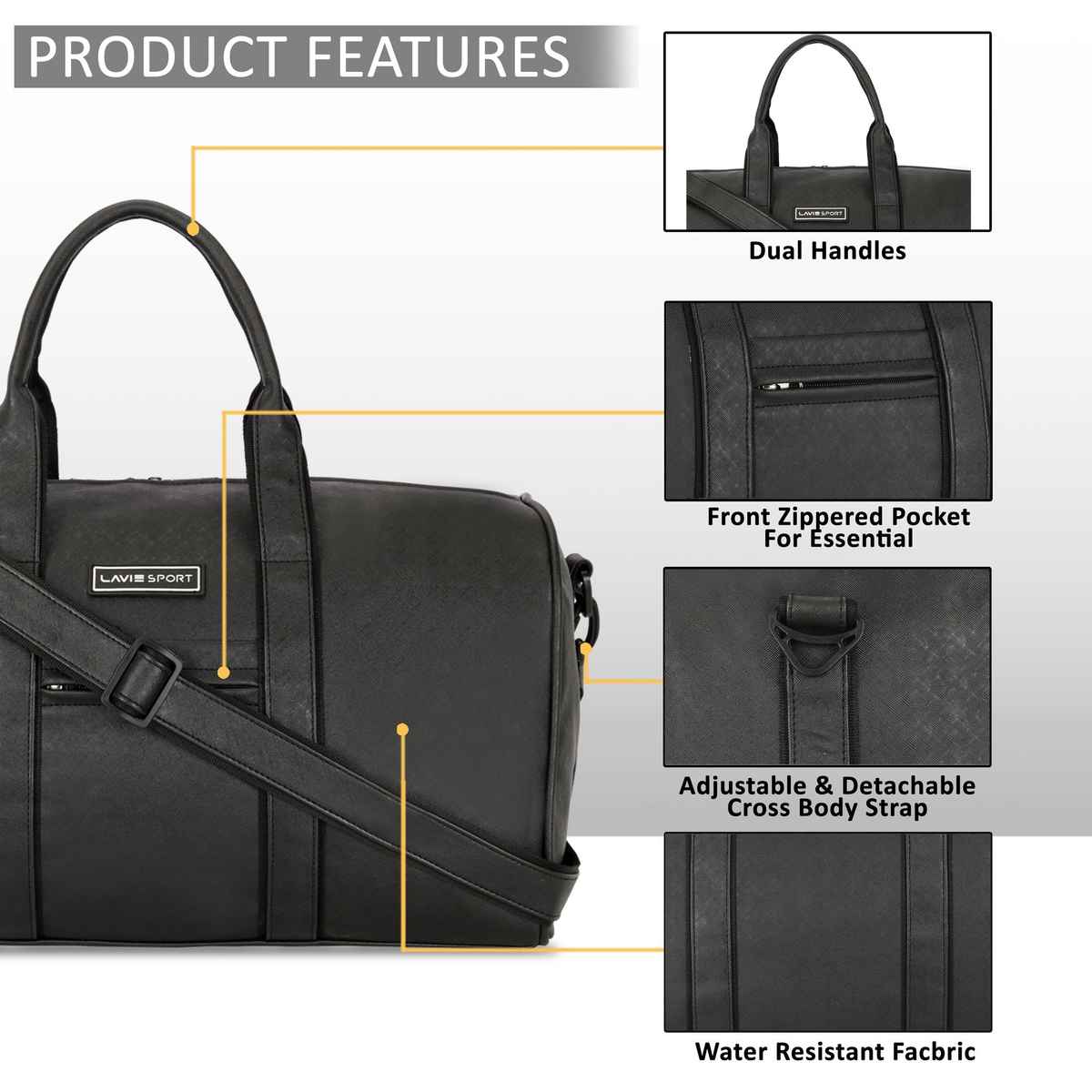 Lavie Sport Unisex Synthetic Leather Duffle Bag | Black | M (46 x 25.2 x 26.5 cm)