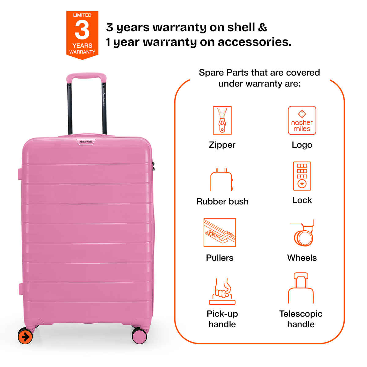 Nasher Miles Vienna Check-In Hardside Polypropylene 28 Inch-75 cm Trolley Bag- Pink