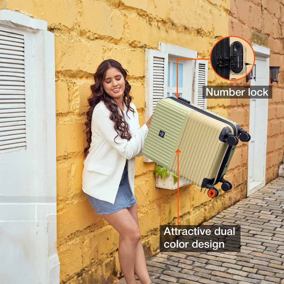 Nasher Miles Istanbul Cabin Hard-Sided ABS and PC Trolley Bag- 20 Inch - 55 cm- Green and Yellow