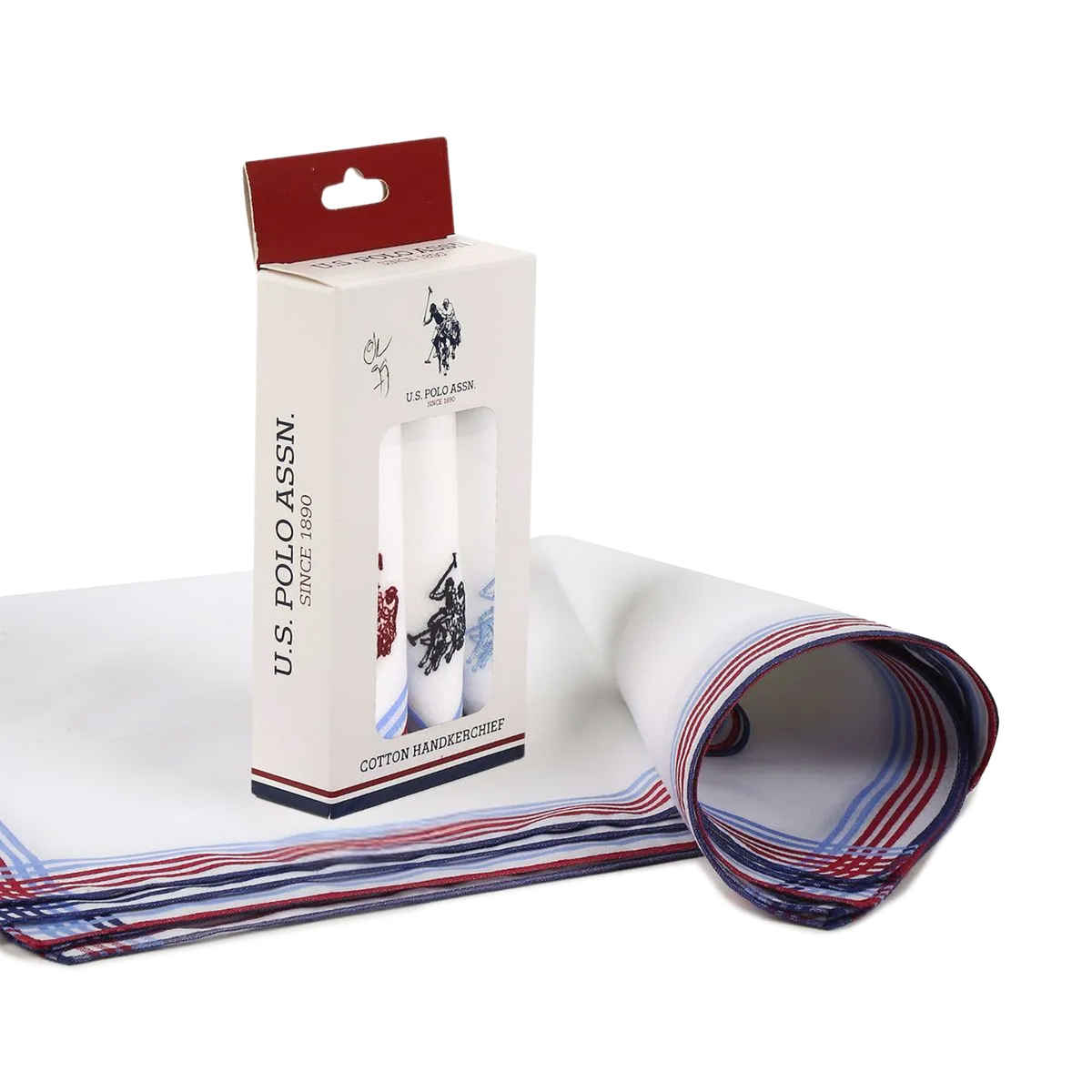 U.S. Polo Assn. Men Pure Cotton Brand Logo Handkerchief Pack Of 3 Assorted - One Size