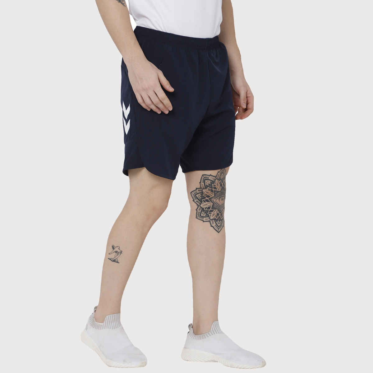 hummel Men's Kuro Solid Regular Fit Gym Shorts with Zipper Pockets | Real Navy - L