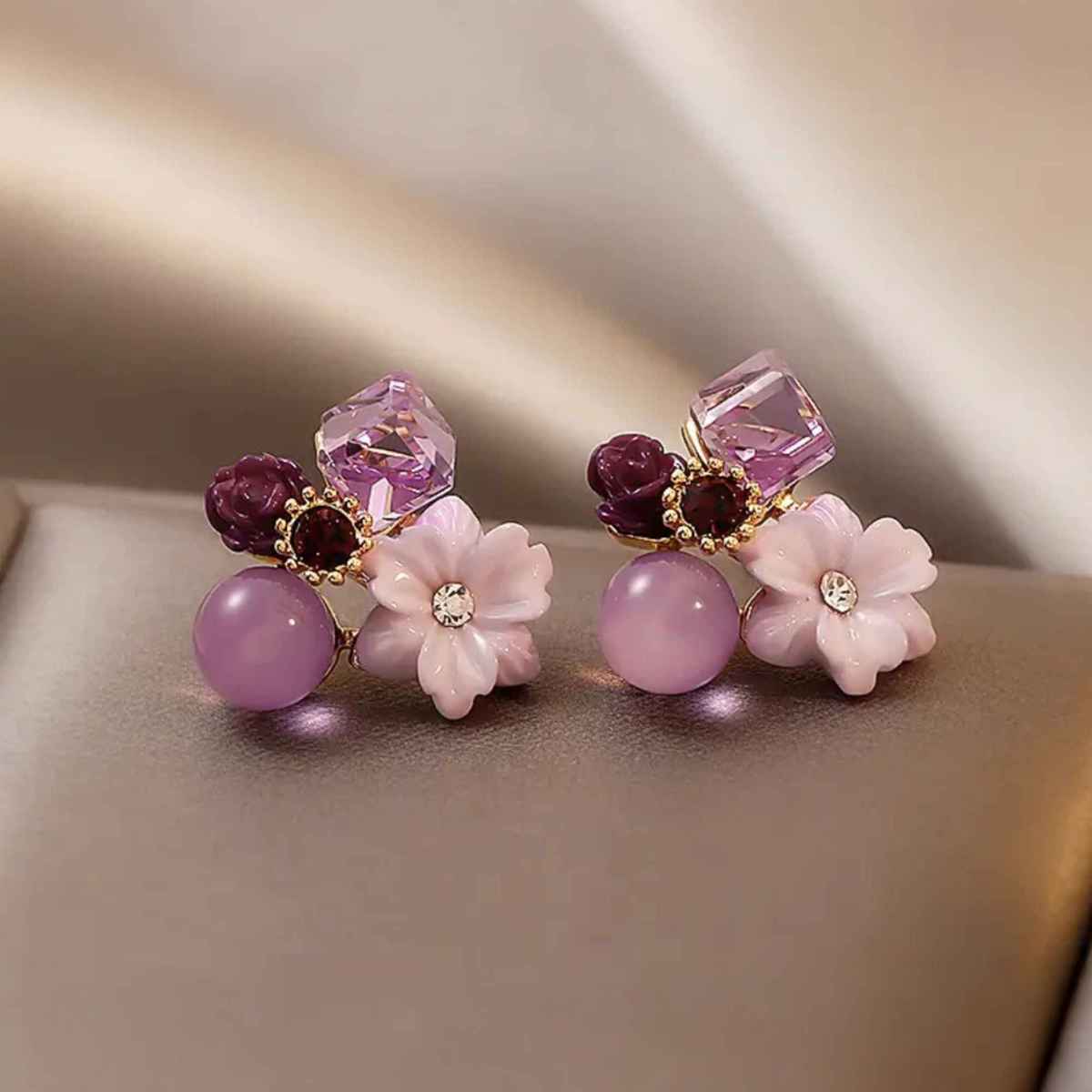 Estailo Fashion Women's Jewellery Earrings Purple Floral | One Size