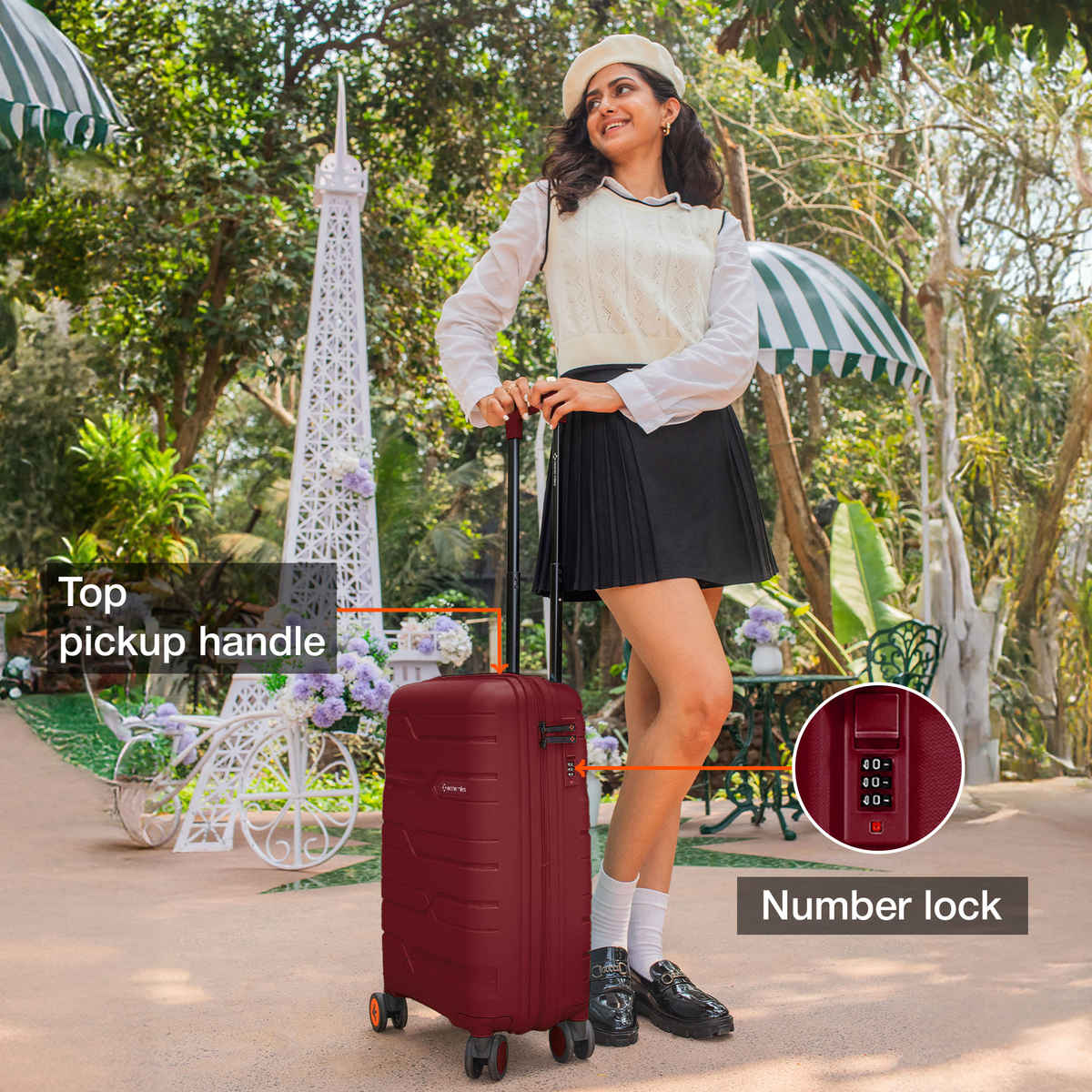 Nasher Miles Paris Cabin Hard Sided Polypropylene 20 Inch|55 cm Trolley Bag - Maroon