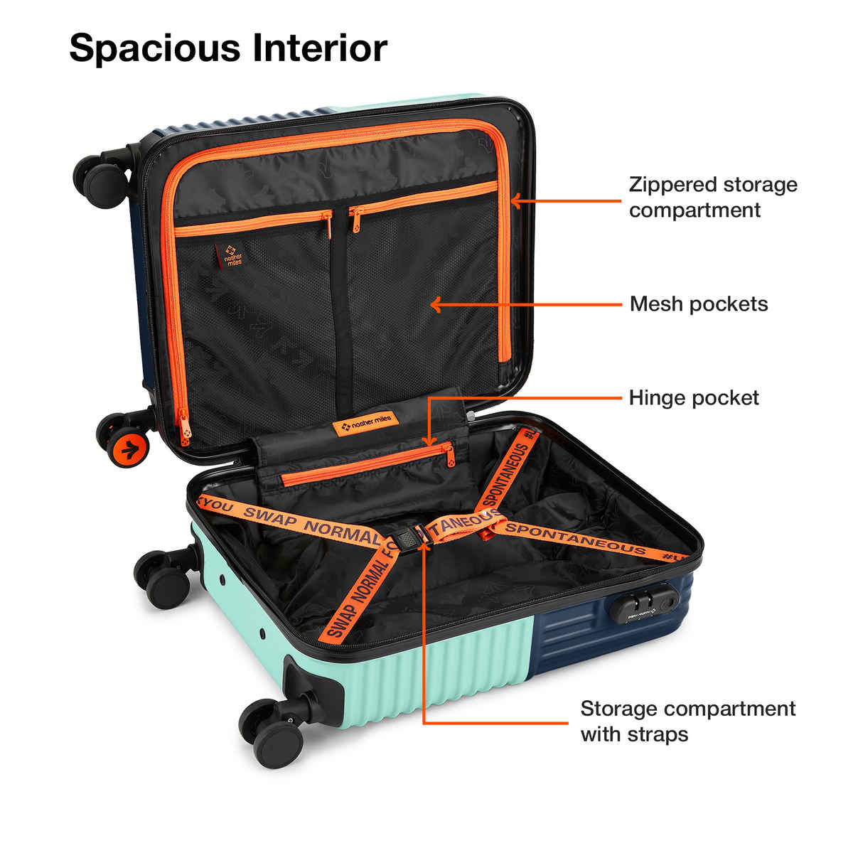 Nasher Miles Unisex Polycarbonate 47 L Hardside Luggage | Dark Blue and Teal - S