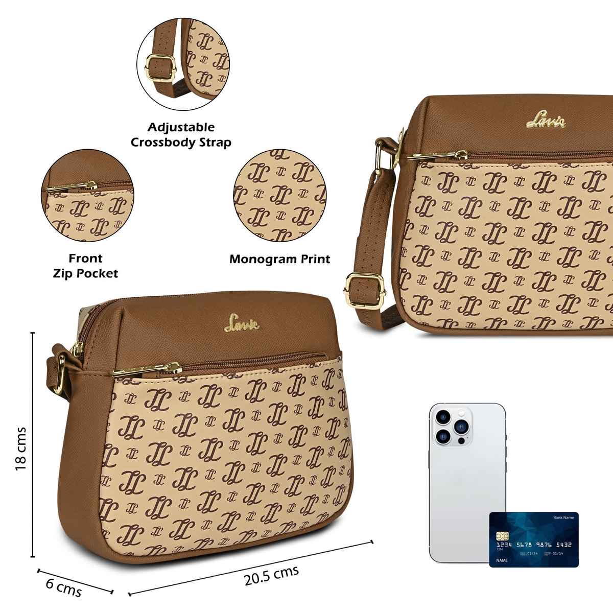 Lavie Women's Mono Ll Farah Crossbody Sling Bag | Ladies Purse Handbag | Taupe