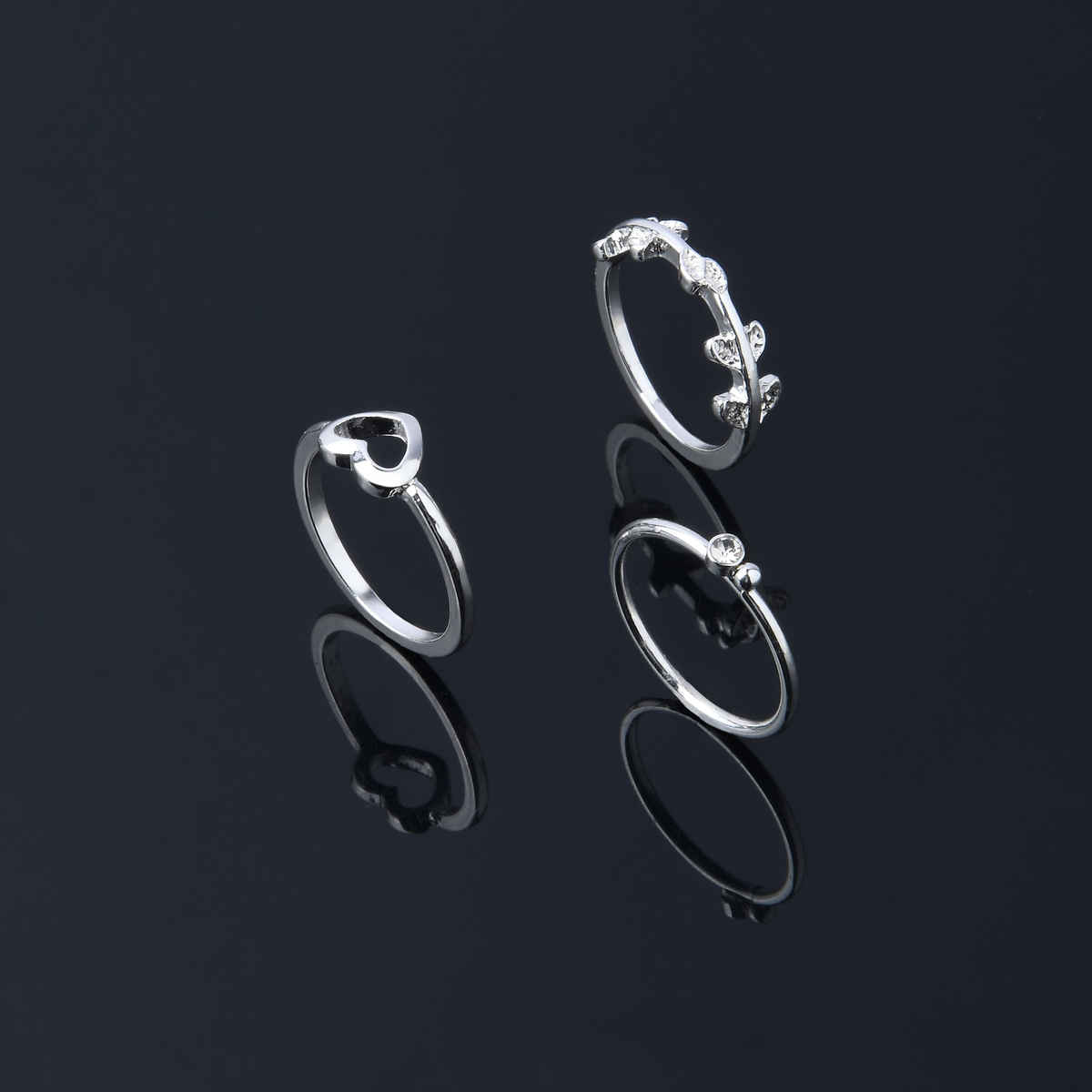 Accessorize London Women Heart Vine Rings Set Of Three Silver - M