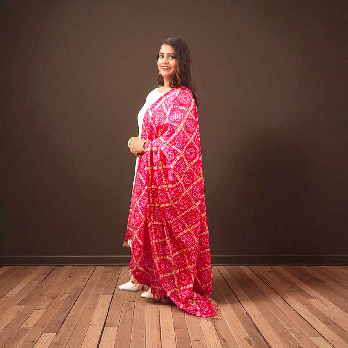 Pink Bandhini Dupatta | House of Festivals