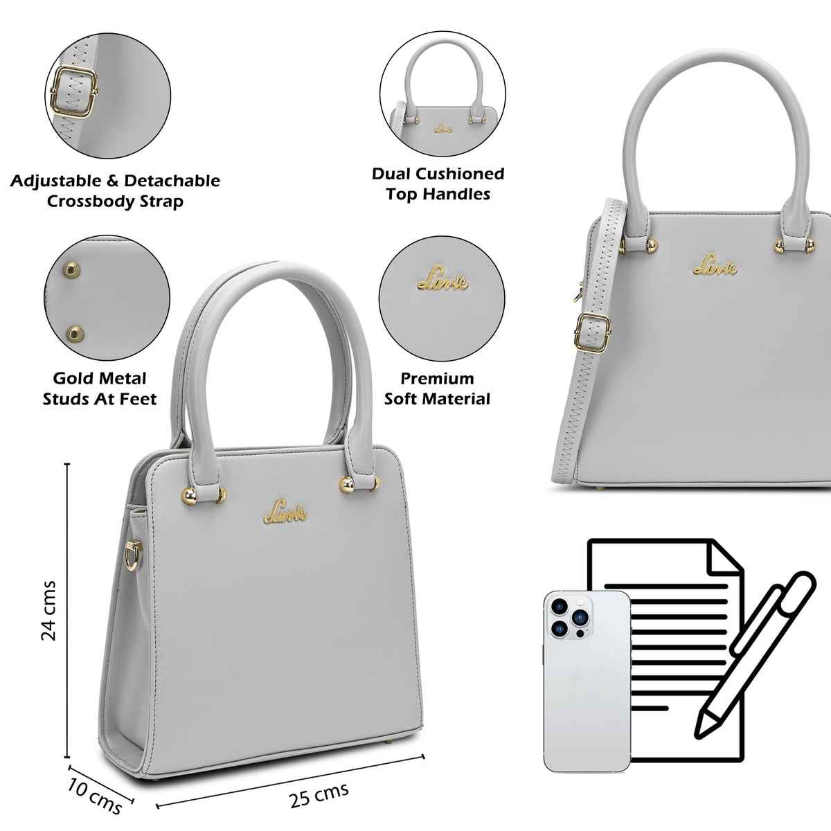 Lavie Women's Ushawu Small Satchel Handbag | Ladies purse | Shoulder Bag | Grey