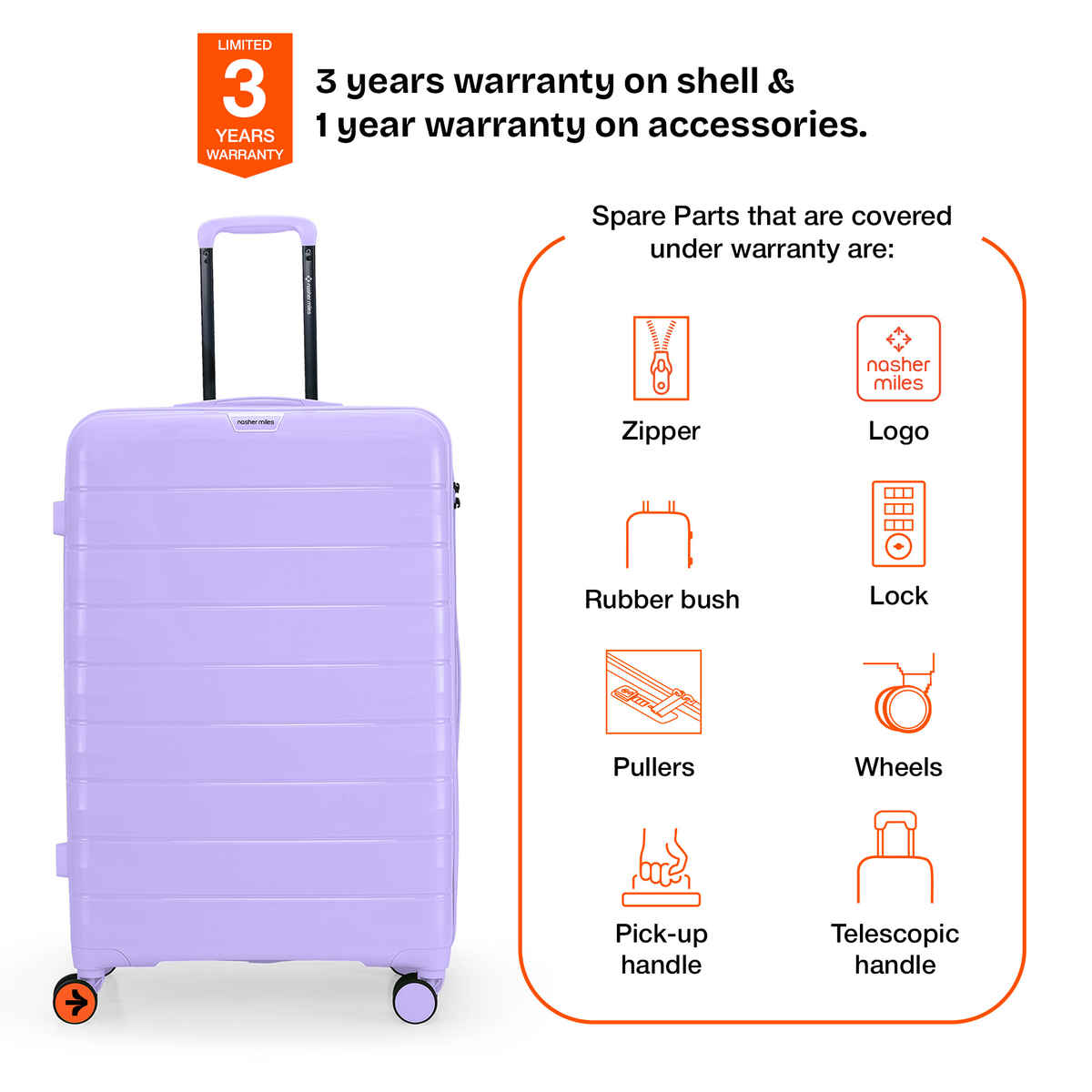 Nasher Miles Vienna Check-In Hard Sided Polypropylene 28 Inch|75 cm Trolley Bag - Purple