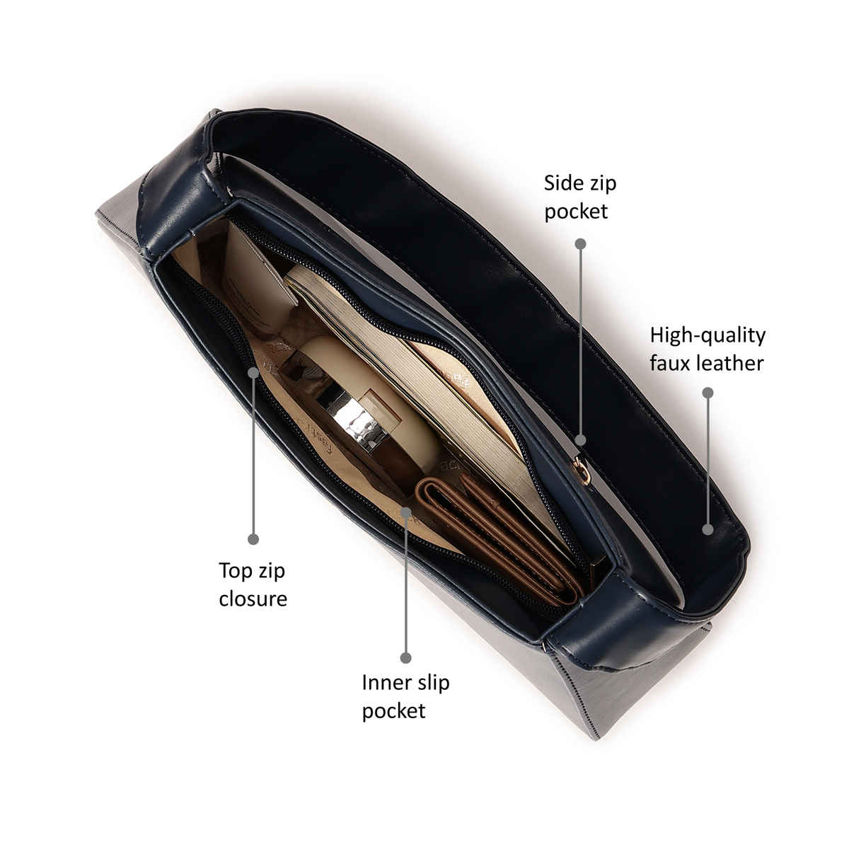 Fastrack Solid Baguette Shoulder Bag for Women | Navy