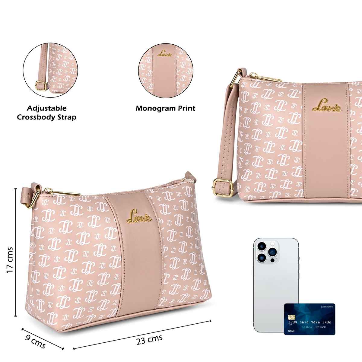 Lavie Women's Mono Ll Evelynn Crossbody Sling Bag | Ladies Purse Handbag | Pink