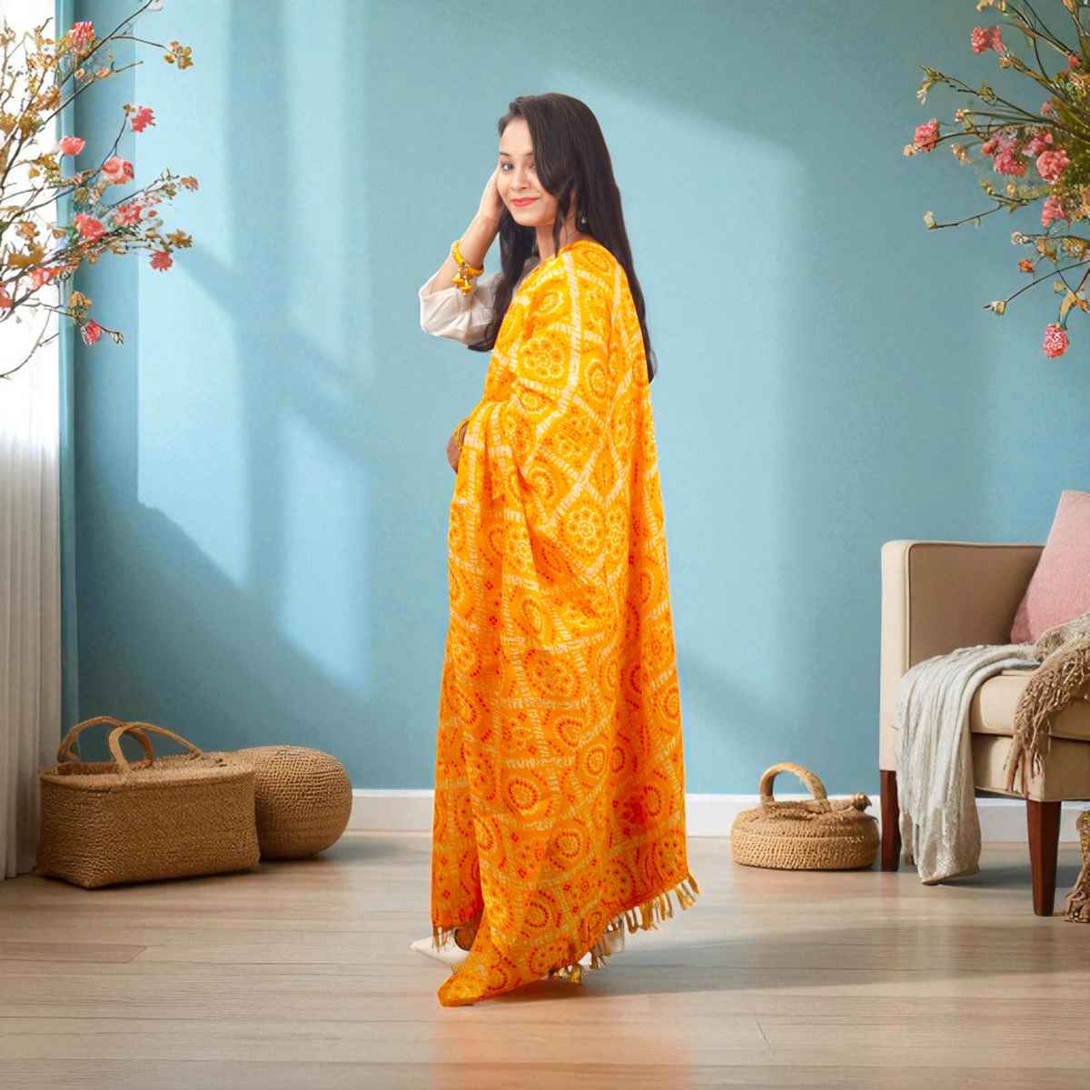 Yellow Bandhini Dupatta | House of Festivals