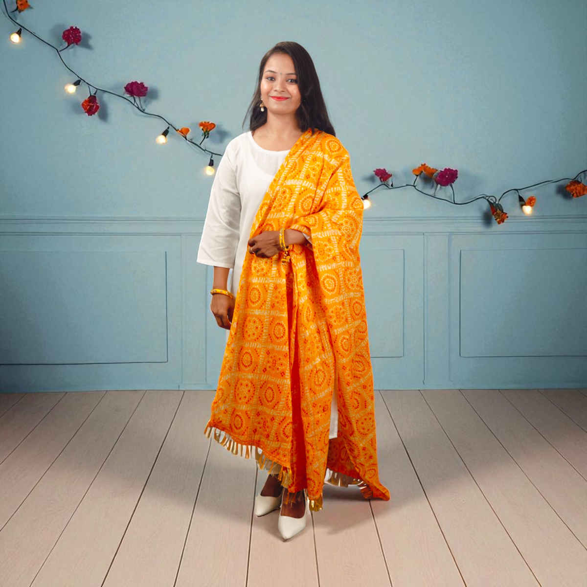 Yellow Bandhini Dupatta | House of Festivals