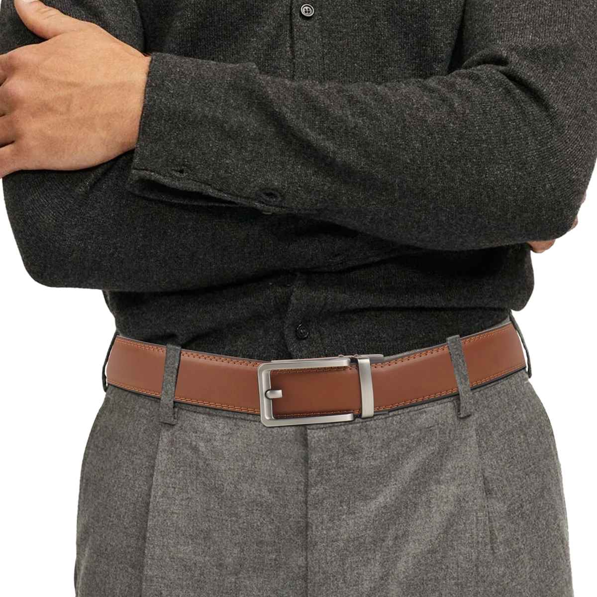 Zoro United Men's Solid Vegan Leather Belt | Brown - 40 Inches