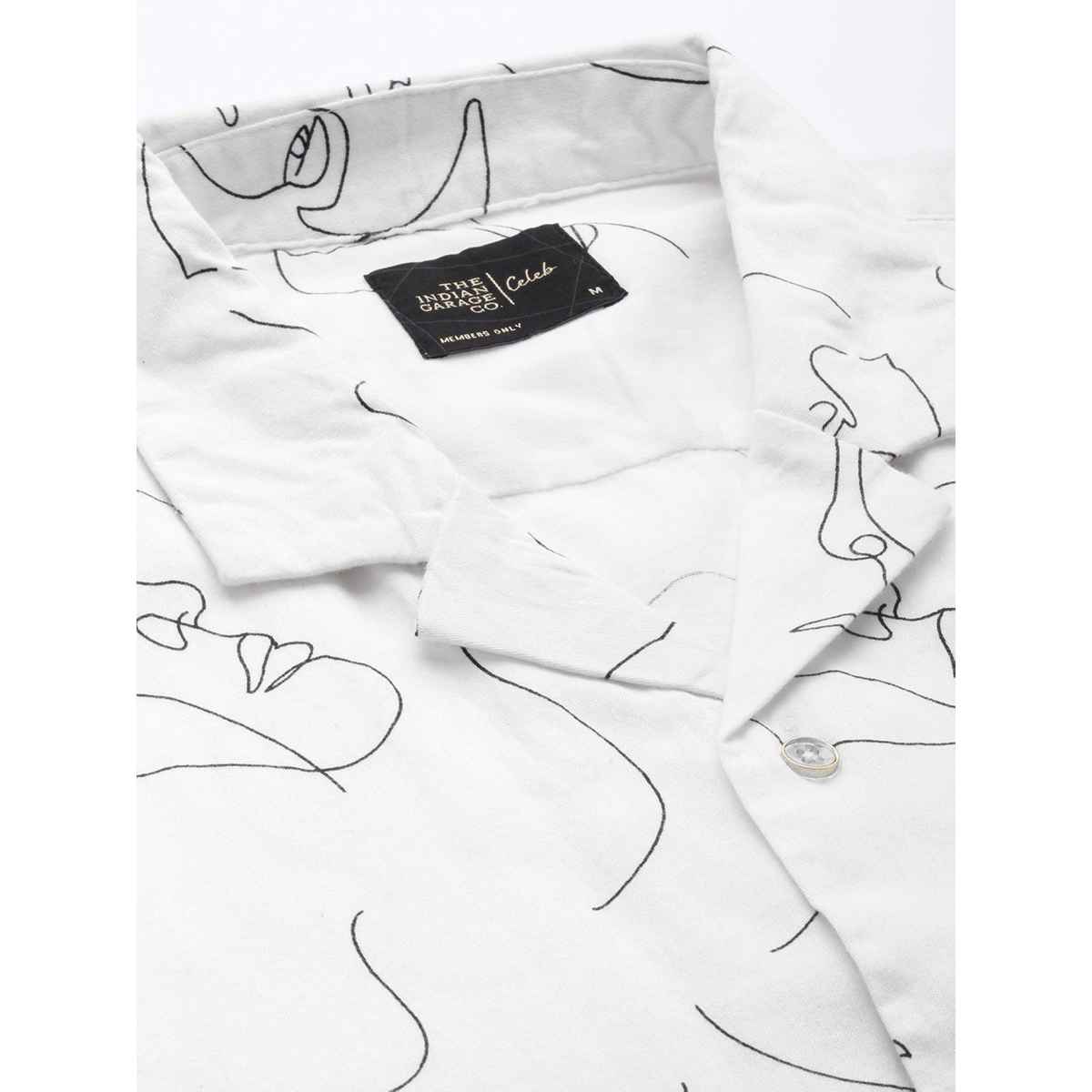 The Indian Garage Co Men's Slim Fit Abstract Printed Casual Shirts | White - XL