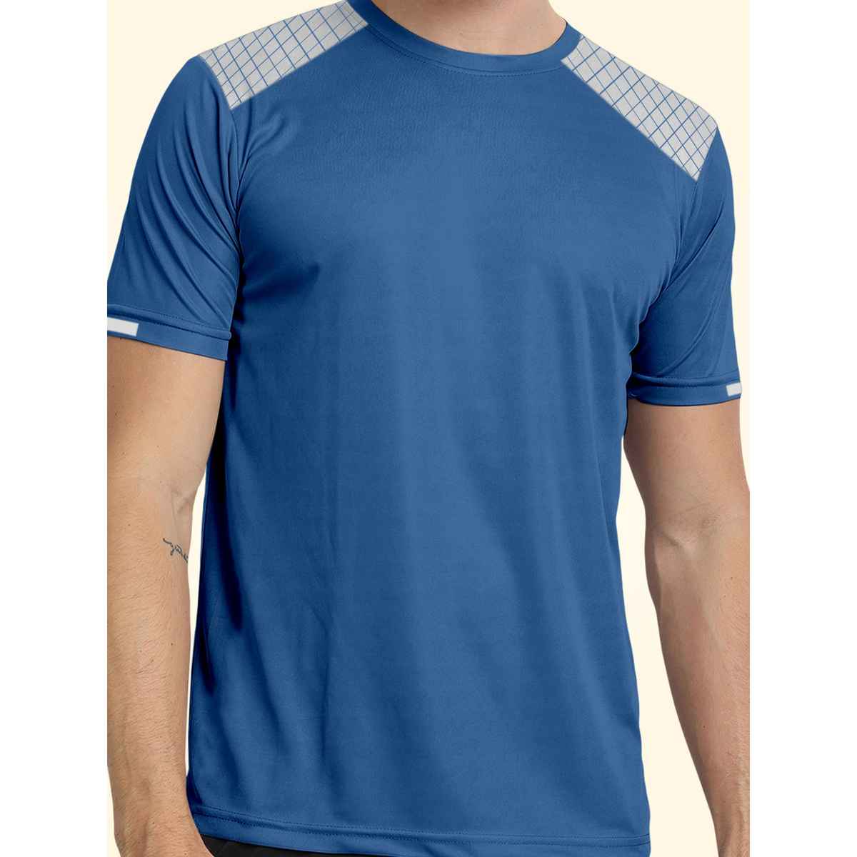 FTX Men s Solid Round Neck Polyester Half Sleeve Casual T-shirt | Blue | M