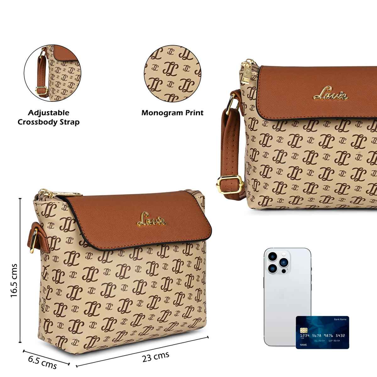 Lavie Women's Mono Ll Rio Flap Crossbody Sling Bag | Ladies Purse Handbag | Taupe