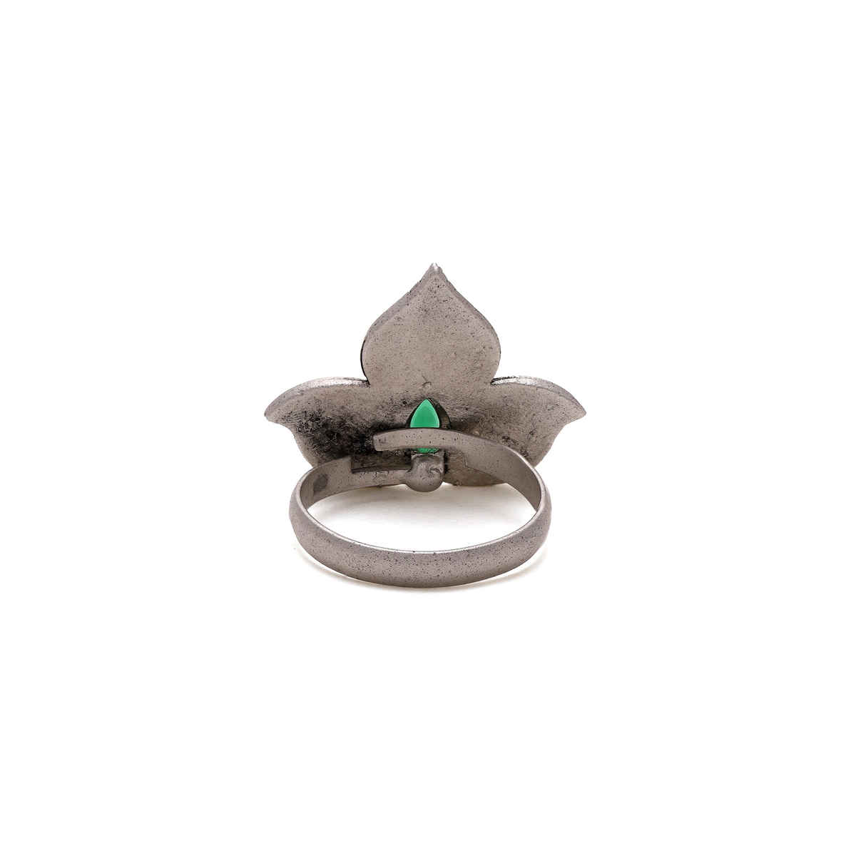 Priyaasi Silver Oxidised Green Stone Studded Ring