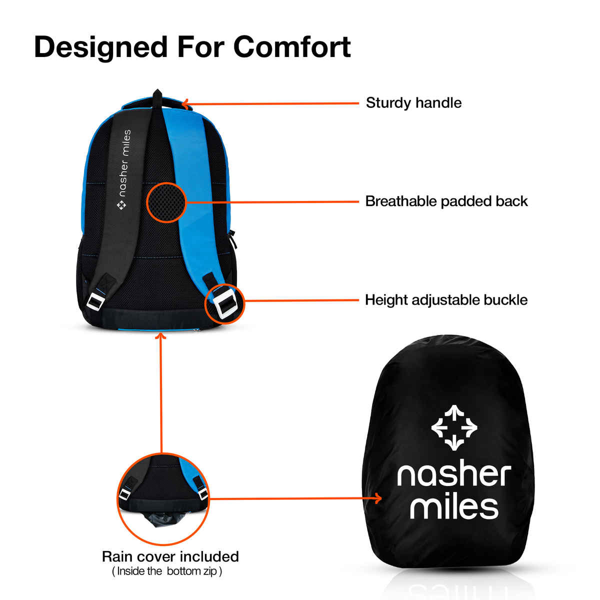 Nasher Miles Football Club Backpack- Unisex- 3 Compartment College Bag- Blue- 45L