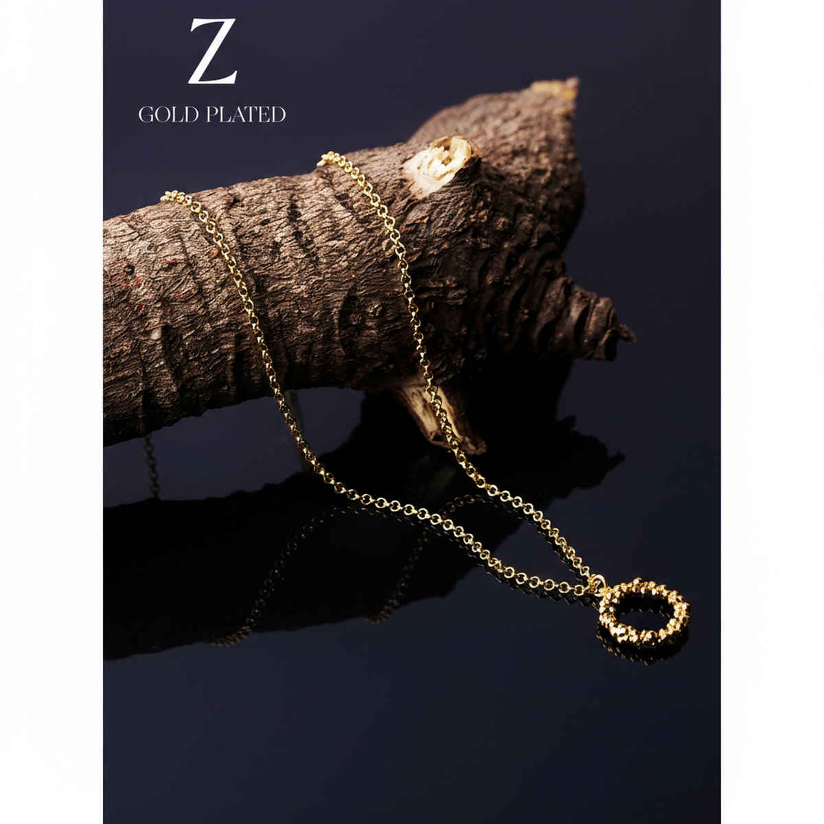 Real Gold Plated Z Bobble Circle Pendant Necklace - Gold
