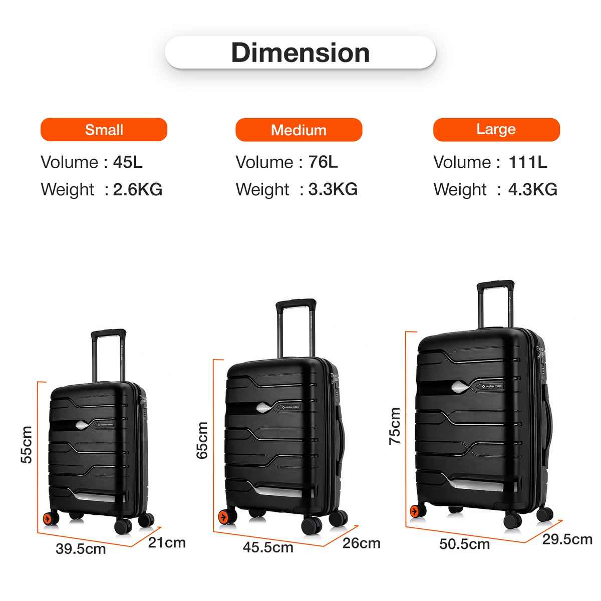 Nasher Miles Paris Check-In Hard-Sided Polypropylene Luggage 24 Inch-65 cm Trolley Bag - Black