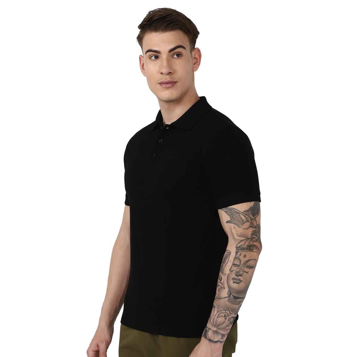 hummel Men's Dany Polo Neck Solid Regular Fit Cotton Poly T-shirt | Black - S