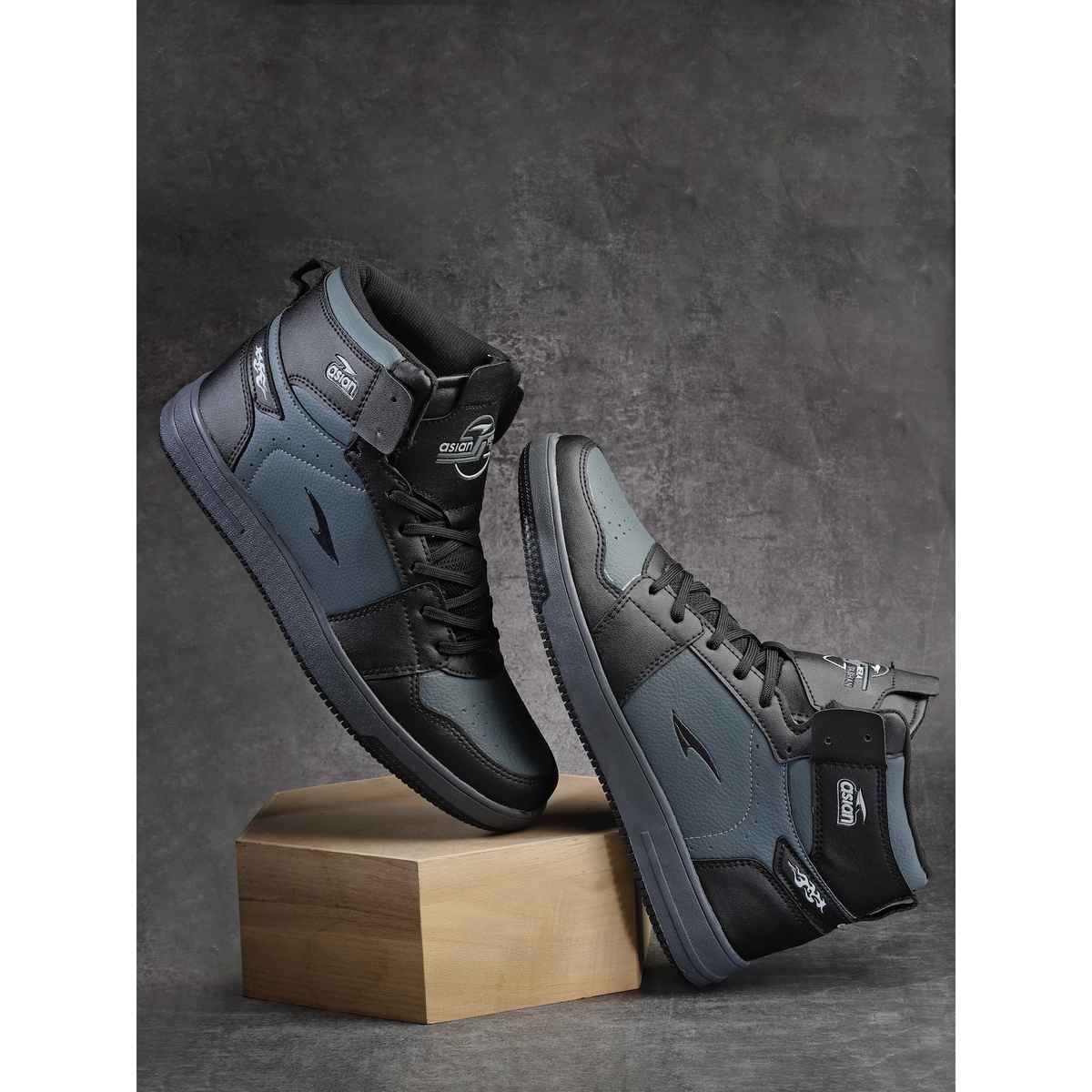 Asian Carnival-13 Hightop Sneakers For Men Mid Grey Black | UK-7